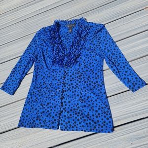 XL INC Royal blue blouse w black polkadots